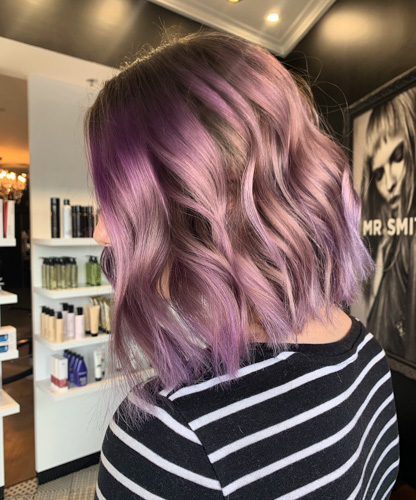 hairdresser customer image purple hair